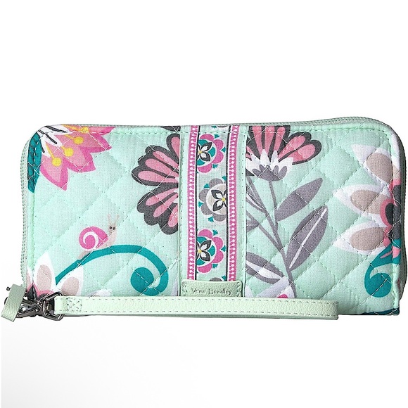 Vera Bradley Handbags - Vera Bradley Iconic Mint Pastel Flowers Accordion Wristlet Wallet